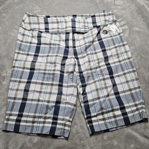 Miss Sixteen Plaid Bermuda Shorts M Blue Tan Check Cotton